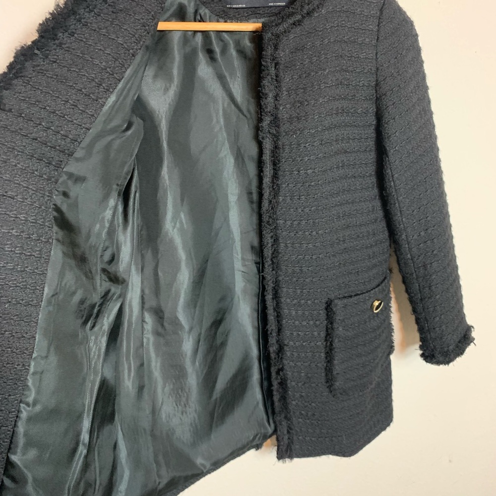 Zara Basic Black Button Down Coat Size Medium - image 5